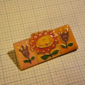 Charming Floral Enamel Brooch - Orange and Purple Tulip Sunflower